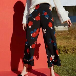 Club Monaco Raesey Dark Floral Ruffle Hem Pant Size 00